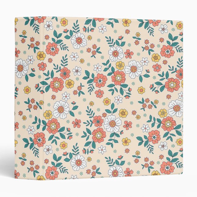 Coral Flower Garden Pattern 3 Ring Binder (Front/Spine)