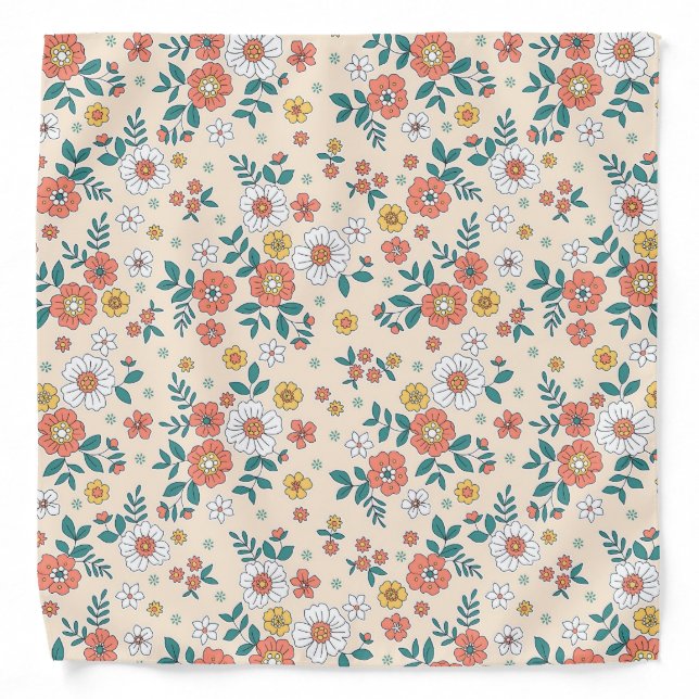 Coral Flower Garden Pattern Bandana (Front)