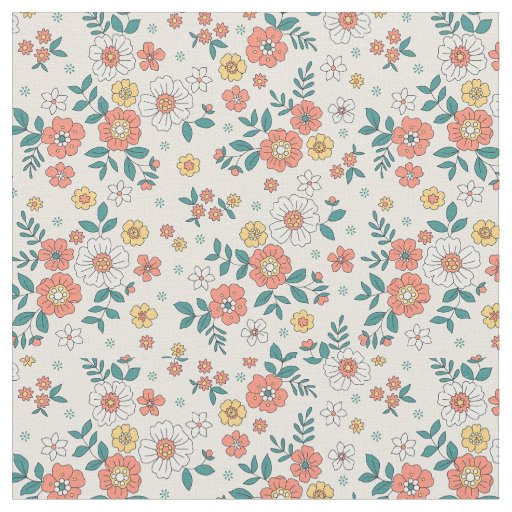 Coral Flower Garden Pattern Fabric