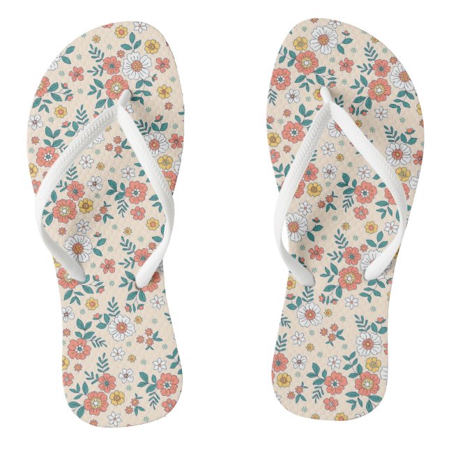 Coral Flower Garden Pattern Flip Flops (Footbed)