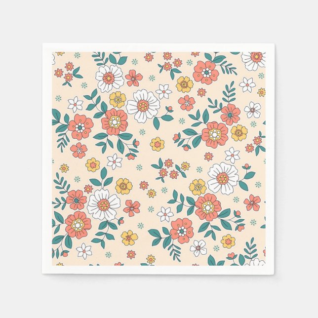 Coral Flower Garden Pattern Napkins (Front)