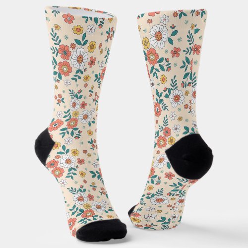 Coral Flower Garden Pattern Socks