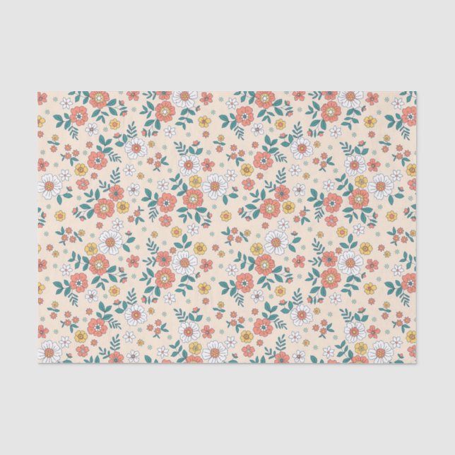 Coral Flower Garden Pattern Tissue Paper (Front)