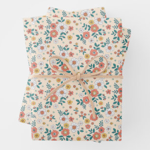 Coral Flower Garden Pattern Wrapping Paper Sheets
