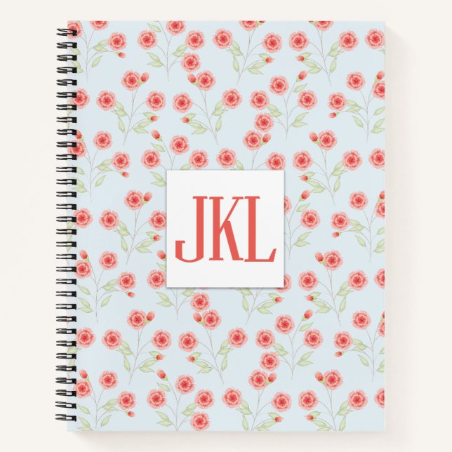 Coral Flower Pattern  8.5" x 11" Spiral Notebook (Front)