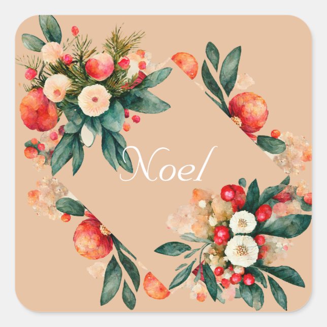 Coral Flowers and Fruit Christmas Sticker (Front)