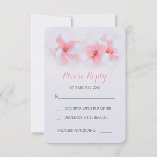 Coral flowers beach wedding RSVP cards (Front)