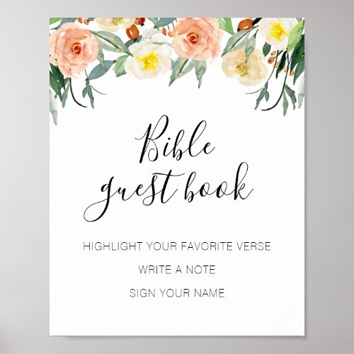 Coral Flowers Bible Guest Book Wedding Sign