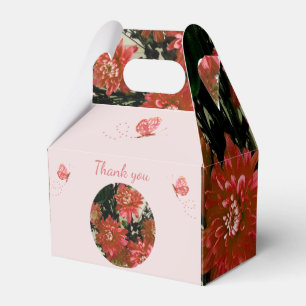 Coral Flowers Butterfly Floral Thank you Favor Boxes