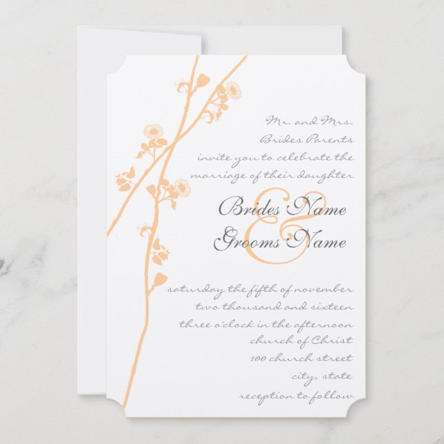 Coral Flowers Gray Font Wild Flower Branch Wedding Invitation (Front)