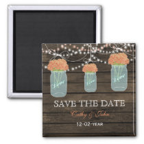 coral flowers in a mason jar save the Date Magnet