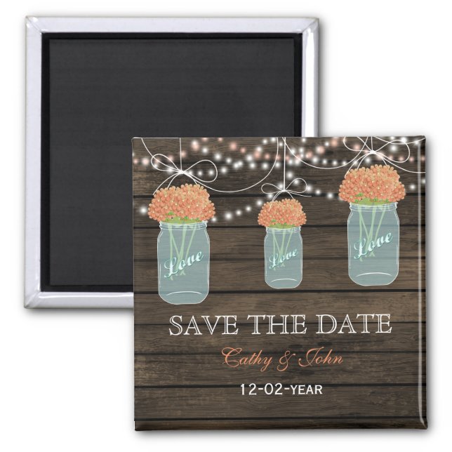 coral flowers in a mason jar save the Date Magnet (Front)