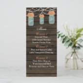 coral flowers mason jar wedding menu cards (Standing Front)