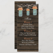 coral flowers mason jar wedding menu cards (Front/Back)