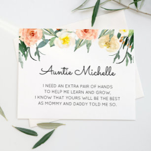 Coral Flowers Will You Be My Godmother Proposal Invitation