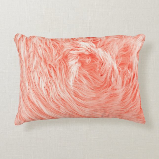 Coral Fluffy Fur: 2019 Trend. Accent Pillow (Front)