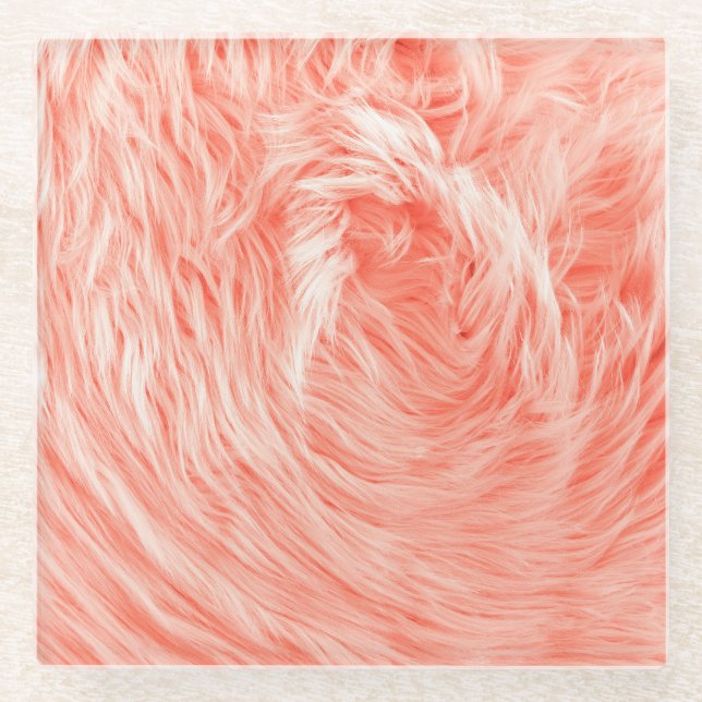 Coral Fluffy Fur: 2019 Trend. Glass Coaster (Front)