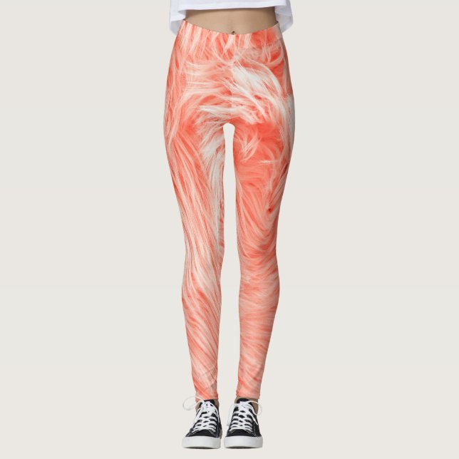 Coral Fluffy Fur: 2019 Trend. Leggings (Front)
