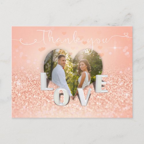 Coral Folded Heart Photo Wedding _ Thank You Card