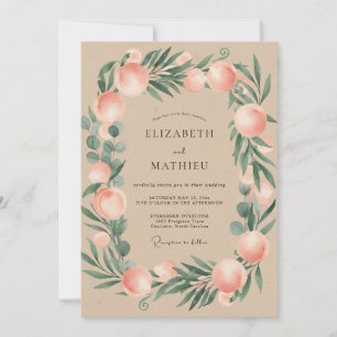 Coral Foliage Beige Eucalyptus Wedding Invitation