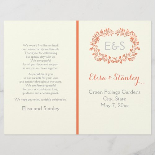 Coral foliage wreath frame wedding program