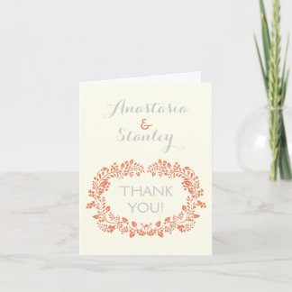 Coral foliage wreath frame wedding Thank You Card