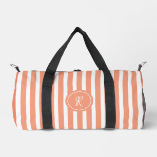 Coral French Beach Stripe Personalized Monogram Duffle Bag