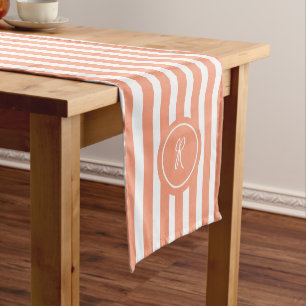Coral French Beach Stripe Personalized Monogram Medium Table Runner