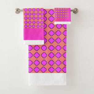 Coral + Fuchsia Blossoms Bath Towel Set