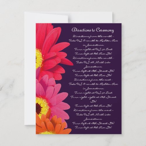 Coral Fuchsia Eggplant Gerber Daisy Direction Card