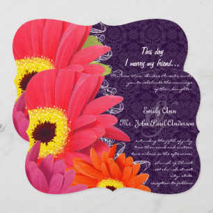 Coral Fuchsia Eggplant Gerber Daisy Wedding Invitation