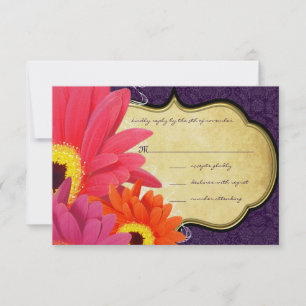 Coral Fuchsia Eggplant Gerber Daisy Wedding RSVP Card