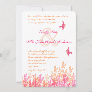 Coral & Fuchsia Flower Vintage Bird Wedding Invite
