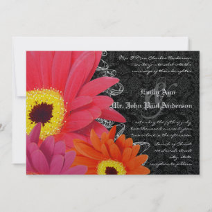 Coral & Fuchsia Gerber Daisy Wedding Invitation