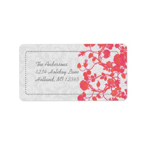 Coral Fuchsia Rose Damask Return Address Labels