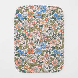 Coral Garden Flower Pattern Baby Burp Cloth