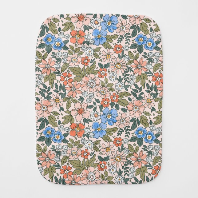 Coral Garden Flower Pattern Baby Burp Cloth (Front)