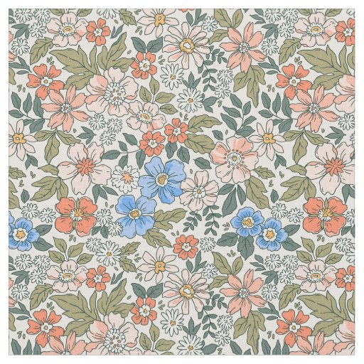 Coral Garden Flower Pattern Fabric