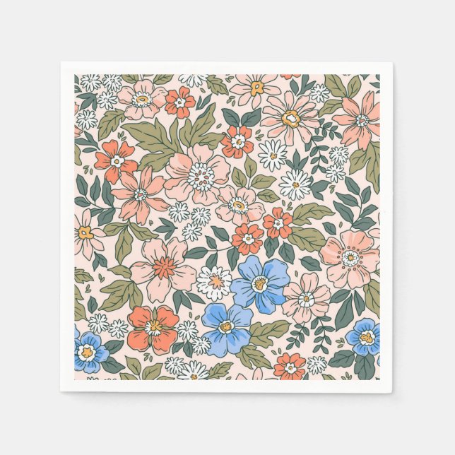 Coral Garden Flower Pattern Napkins (Front)