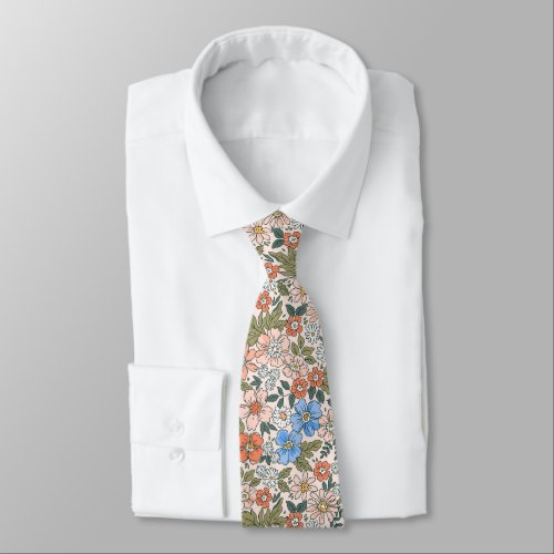 Coral Garden Flower Pattern Neck Tie