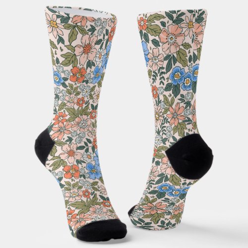 Coral Garden Flower Pattern Socks