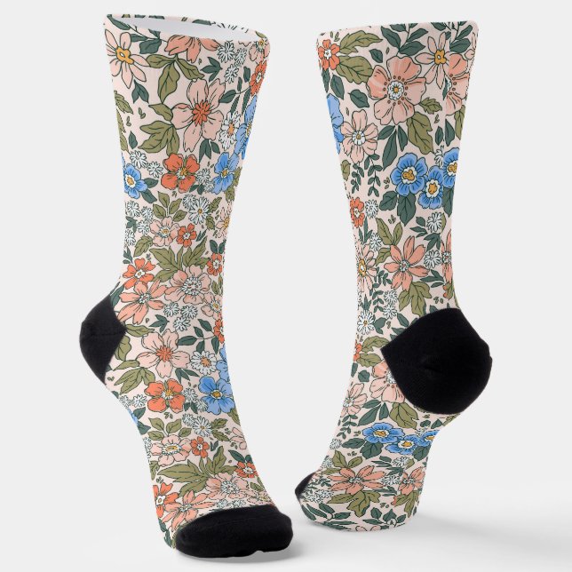 Coral Garden Flower Pattern Socks (Angled)