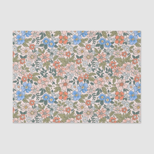 Coral Garden Flower Pattern Tissue Paper (Front)