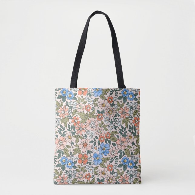 Coral Garden Flower Pattern Tote Bag (Front)