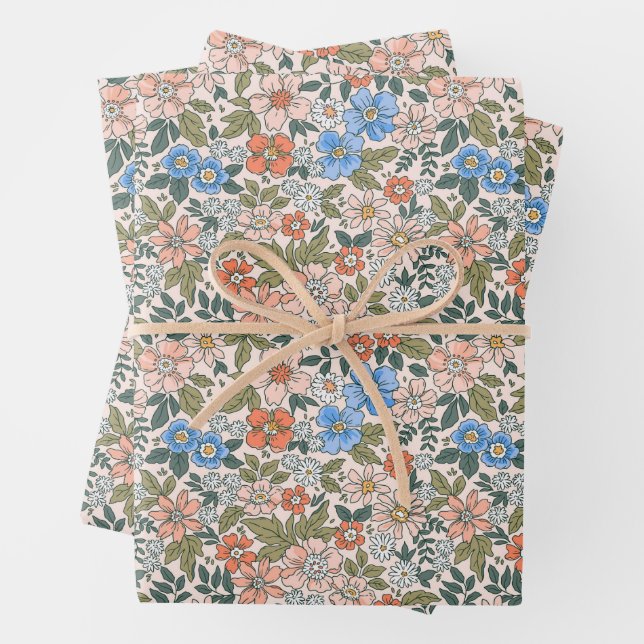Coral Garden Flower Pattern Wrapping Paper Sheets (In situ)