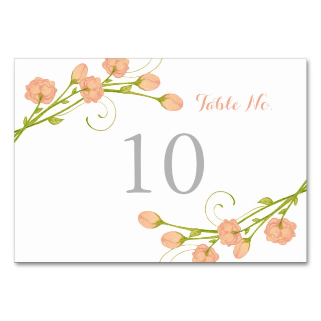 Coral Garden Roses - Table Number Card (Front)