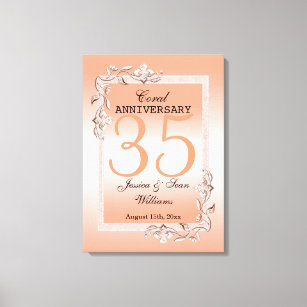  Coral Gem & Glitter 35th Wedding Anniversary  Canvas Print
