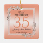 Coral Gem & Glitter 35th Wedding Anniversary   Ceramic Ornament<br><div class="desc">Glamorous and elegant posh Coral 35th Wedding Anniversary ornament with stylish coral gem stone jewels corner decorations and matching colored glitter border frame printed on a pretty coral colored background. A romantic design for your celebration. All text, font and font color is fully customizable to meet your requirements. If you...</div>