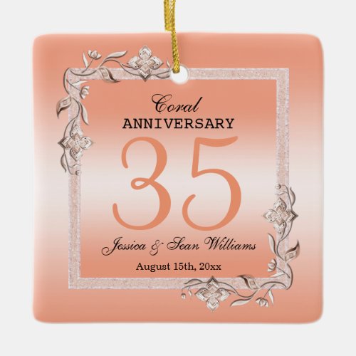  Coral Gem  Glitter 35th Wedding Anniversary   Ceramic Ornament