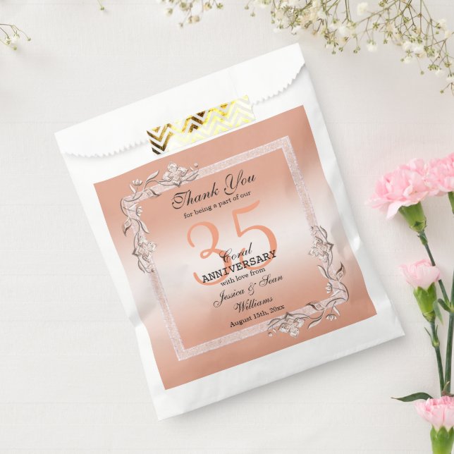  Coral Gem & Glitter 35th Wedding Anniversary  Favor Bag (Sealed)